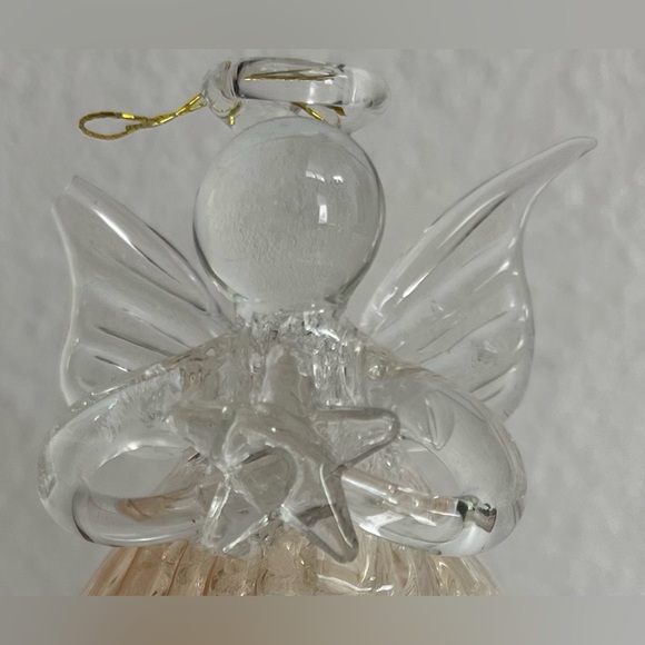 BLOWN GLASS AND BELL SHAPED ANGEL ORNAMENT HOLDING A STAR FOR WISHES AND DREAMS - Picture 5 of 6